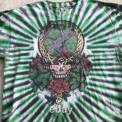 Vintage Grateful Dead Tie dye T-shirt sz XL Neon Green Black While Skull 90s 96