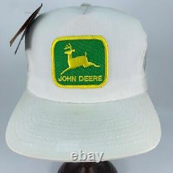 Vintage John Deere White Trucker Hat Snapback Mesh baseball cap Dead Stock READ