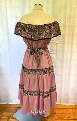 Vintage Off the Shoulder Dress 1970s Dead Stock Sundress 38 Dusty Rose NOS NWT L