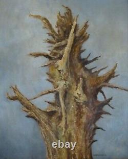 Vintage Original Modern Oil Painting Signed Grossman'76 Cool Spiky Dead Tree