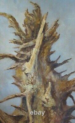 Vintage Original Modern Oil Painting Signed Grossman'76 Cool Spiky Dead Tree