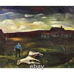 Vintage Outsider Art Dark Landscape with Dead Horse (ca. 1945, OOC)/David Lynch