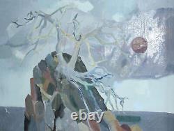 Vintage oil painting dead tree landscape/seascape